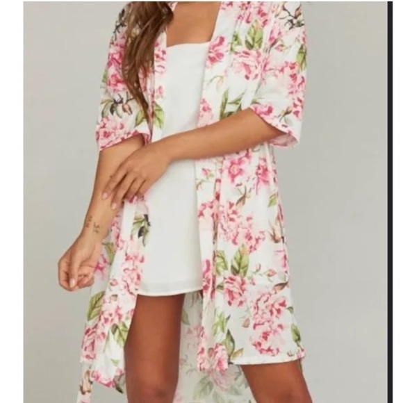 Show Me Your MuMu Robe OS Silky Floral Print Pink White Tie Sash Luxurious Girly - Picture 1 of 9